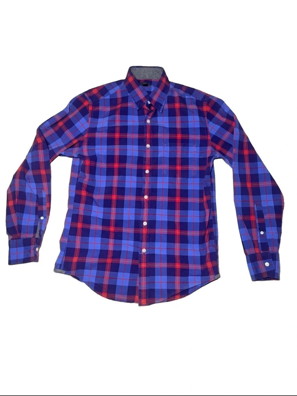 J. Crew Blue and Red Plaid Button-Down Shirt